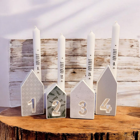 Adventskranz - Modell Häuser mit Dekorpaper
