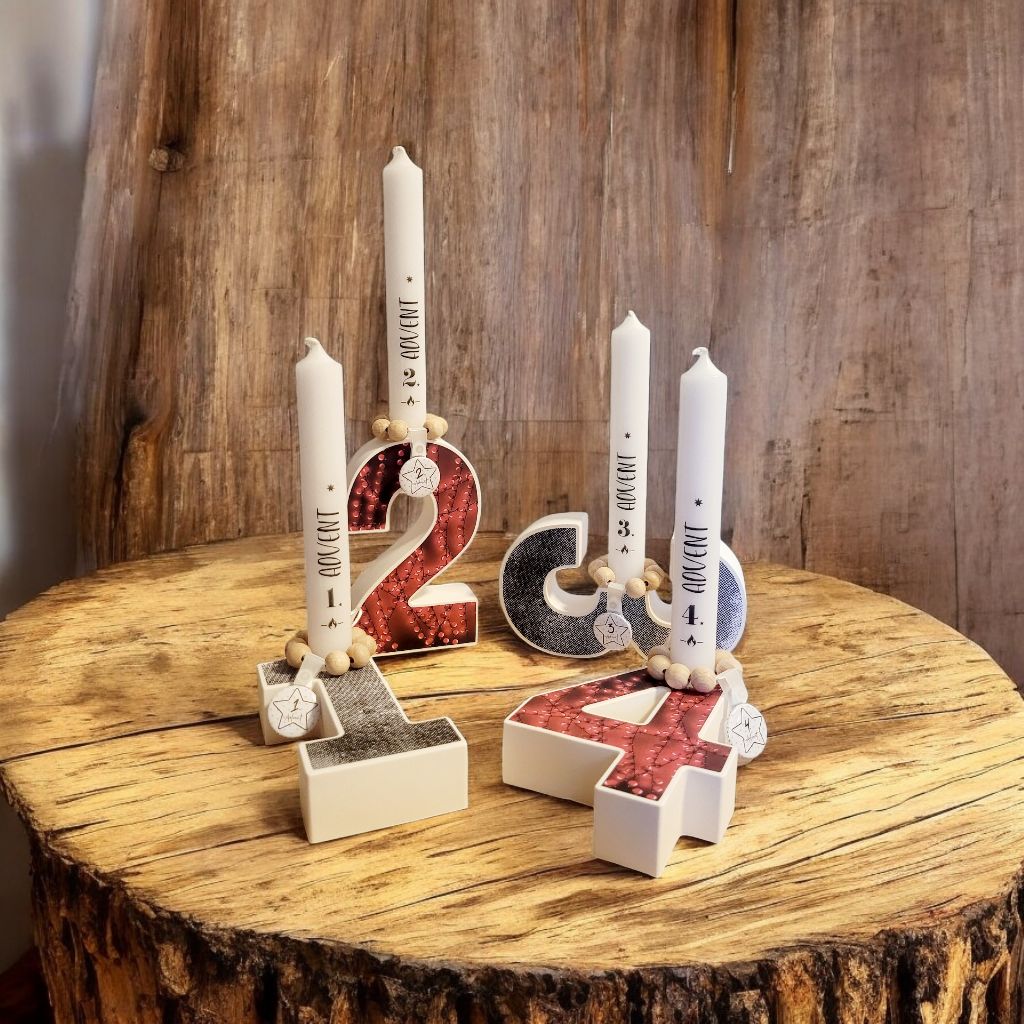Adventskranz - Modell Zahlen stehend/liegend mit Dekorpaper - verschiedene zur Auswahl
