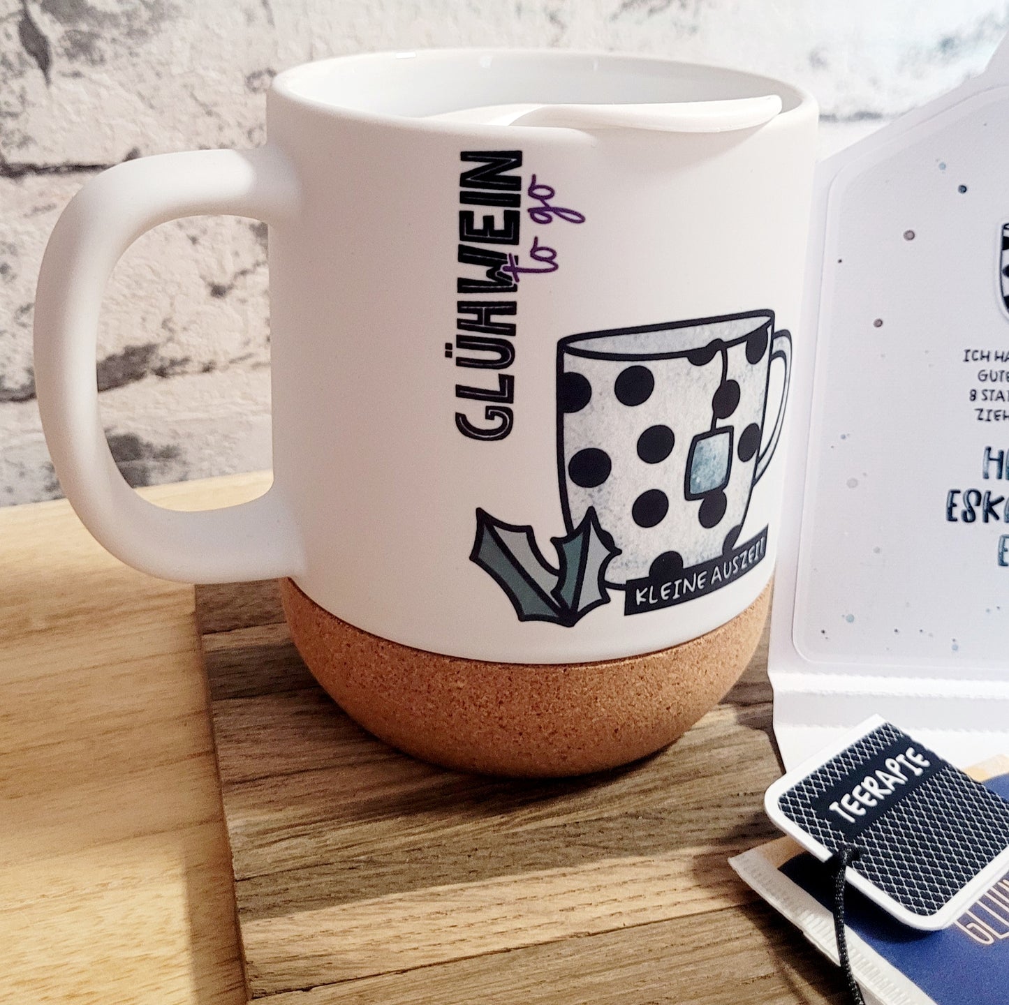 Keramiktasse mit Korkboden - Glühweinzeit
