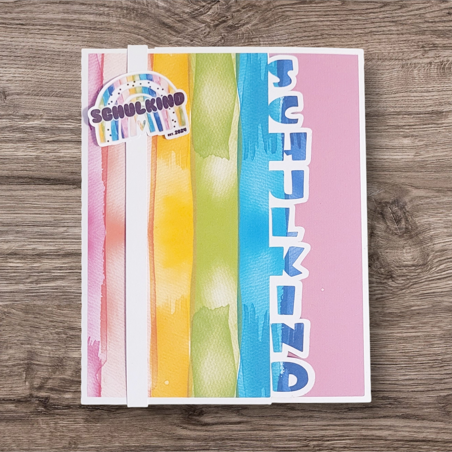 Schulkind Karte mit Kerzenaufsteller - Design Rainbow