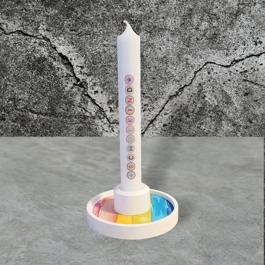 Tablett mit Kerze und Kerzenhalter - Design Rainbow