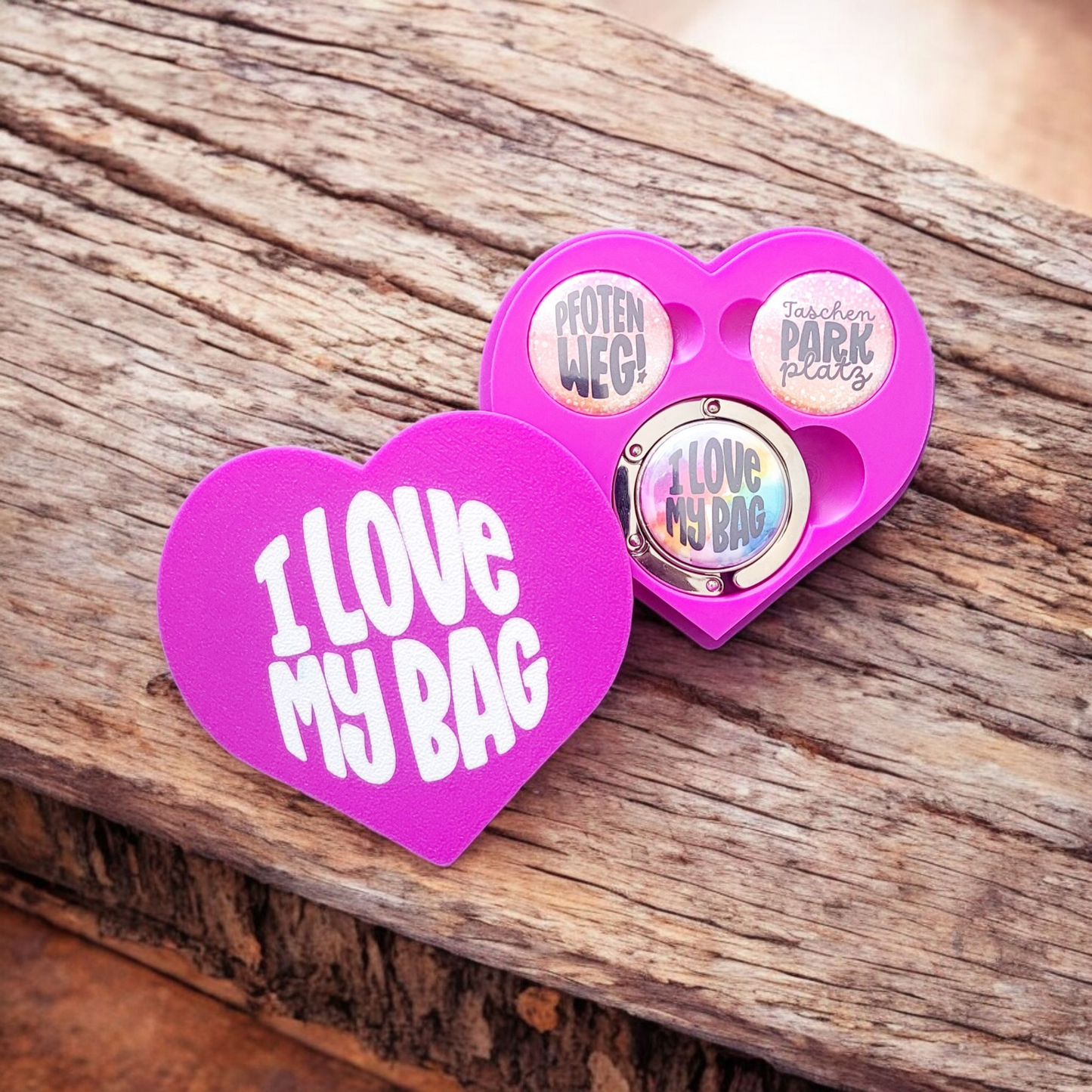 Taschenhalter mit 3D Herzbox pink